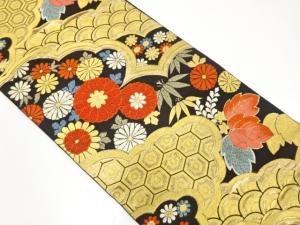 アンティーク　青海波に亀甲・桐・菊模様織り出し袋帯（材料）